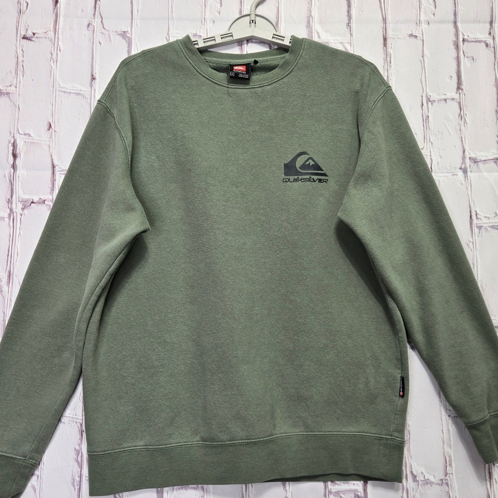 VTG Y2K Quiksilver Sweatshirt Green Logo Fleece Pullover Surf Skate Mens Size S
